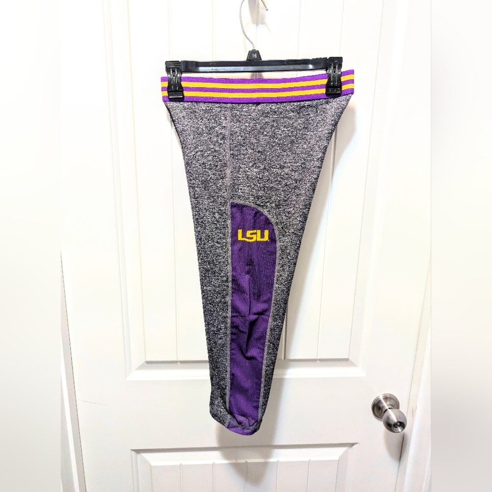 Women's LSU Cropped Leggings By Zoozats See Through Thigh Gray Purple & Yellow